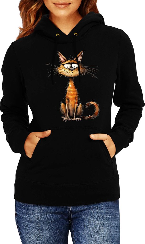 Damen Kapuzenpullover Funny Cats Breeds Chausie Cat, Lady XS / Schwarz