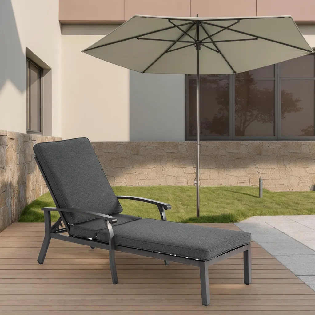Chaise longue Lounge Patio avec coussin en coton et cadre aluminium gris