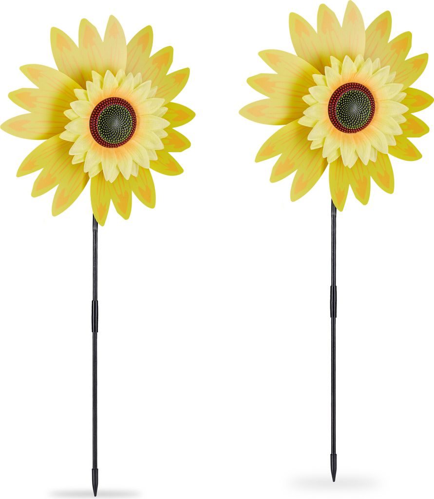 Relaxdays Windrad Sonnenblume, 2er Set, H x B x T: 76 x 29 Produktbild 