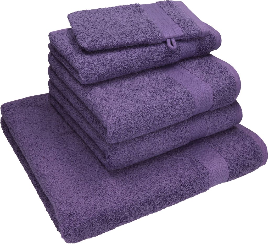Betz 5-tlg. Handtuch - Set NICE Pack 100% Baumwolle 1 Duschtuch 2 Handtücher 1 Gästetuch 1 Waschhandschuh farbe - lila