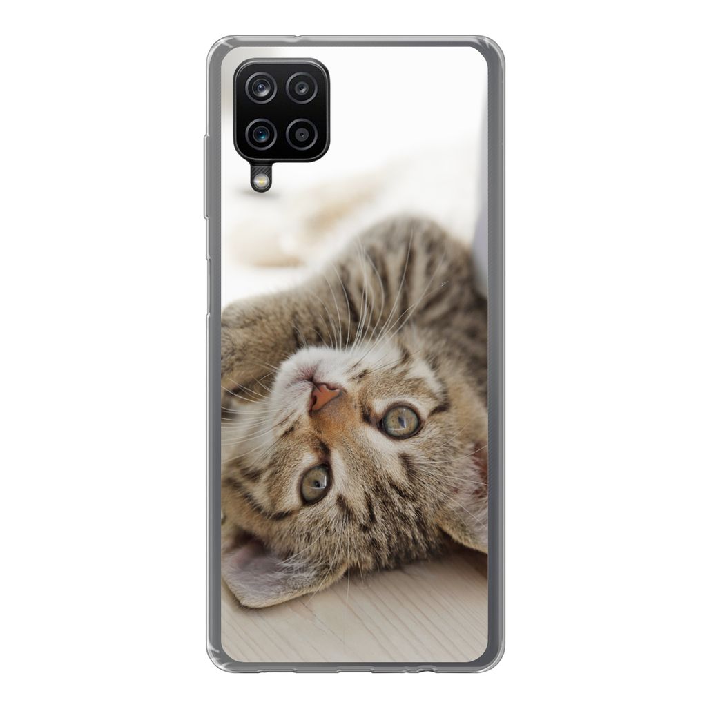 MuchoWow Handyhülle Schutzhülle Hülle für Samsung Galaxy A12 Kätzchen - Sonne - Braun - Mädchen - Kinder - Jungen - Kind Silikon Softcase H...
