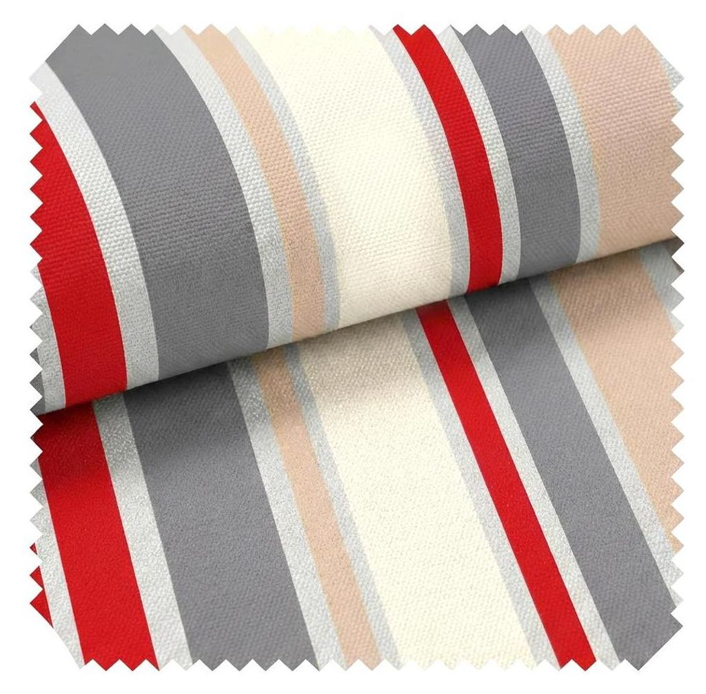 novely OXFORD 210D - D111 Streifen Rot/Beige/Grau - Bedruckter Polsterstoff - Outdoor Dekostoff - Wasserabweisende Reißfeste Meterware 1lfm