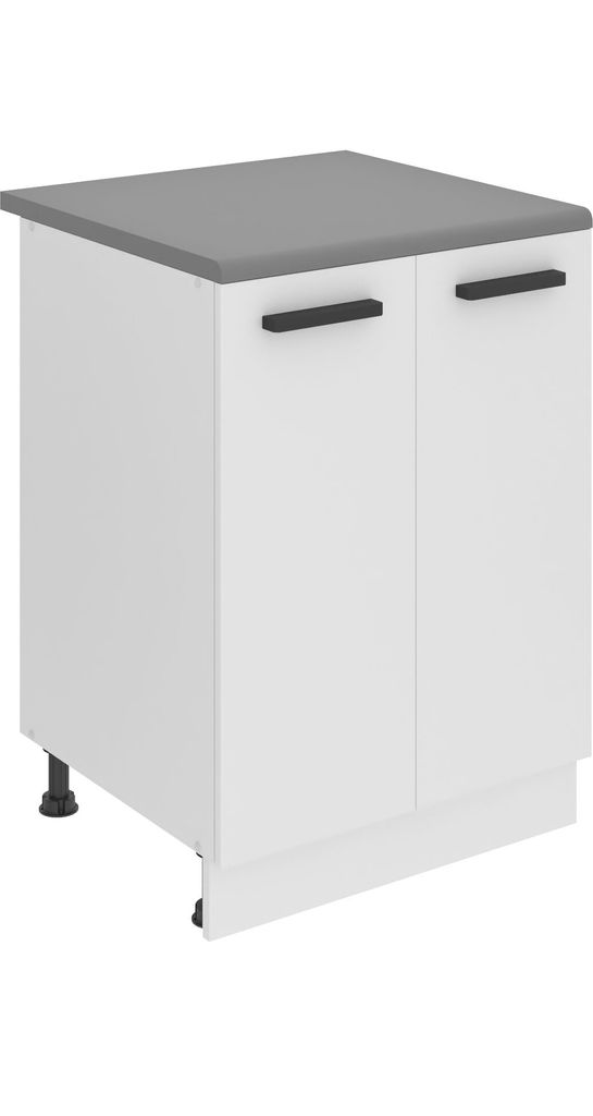 Belini Unterschrank Küche, Küchenunterschrank 60 cm Breite. SD2 Küchenunterschrank mit Arbeitsplatte. Küchenschrank mit 2 Türen, Weiß matt