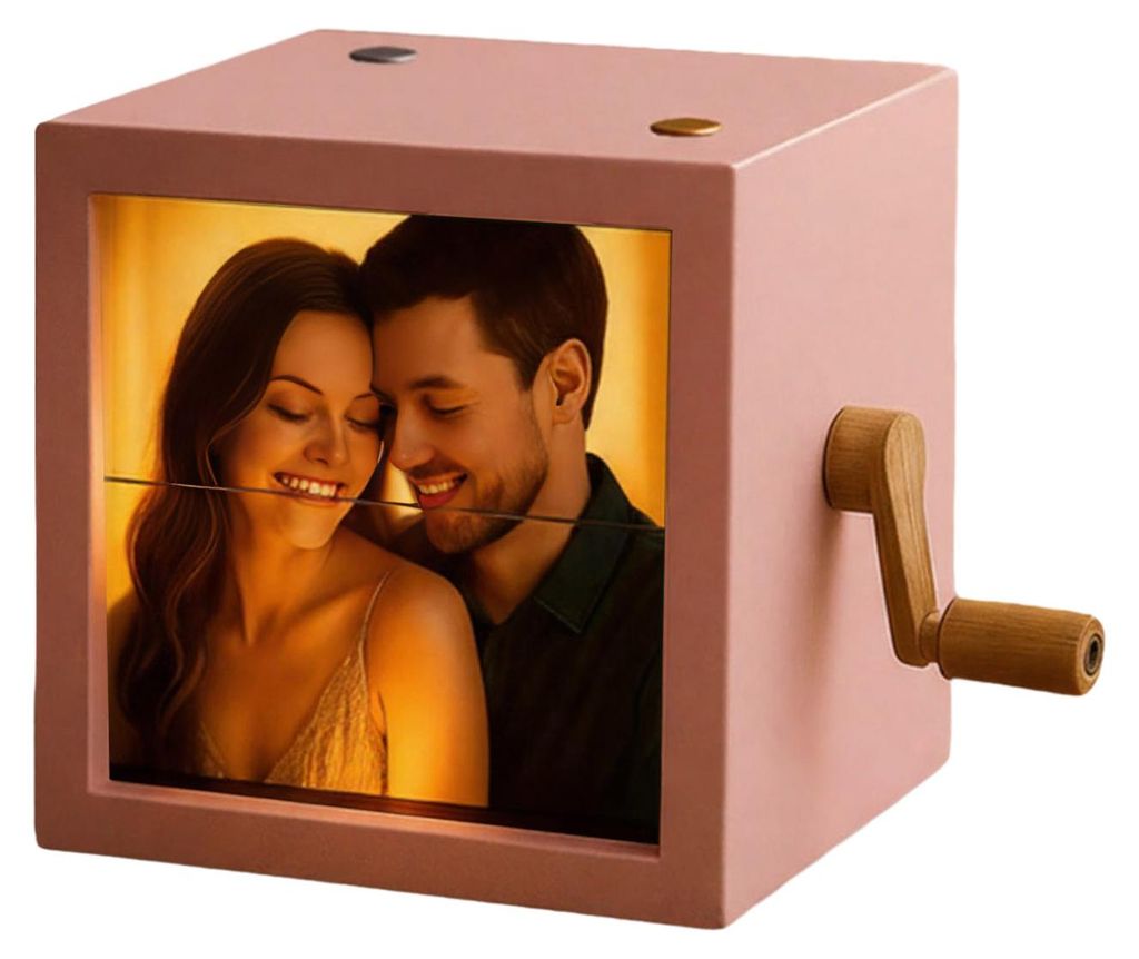 Individuell gestaltbare Foto-Wippbox mit Handkurbel und Licht, personalisierter Foto-Wippbox-Rahmen, Animationsmaschine, Geschenkidee für Weihnach...