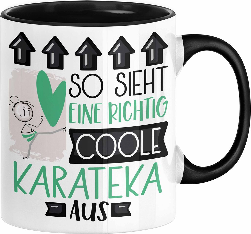 Karateka Geschenk Tasse Geschenkidee für Karateka Geburtstag Weihnachten Spruch So Sieht Eine Richtig Coole Karateka Aus Kaffee-Becher (Schwarz)