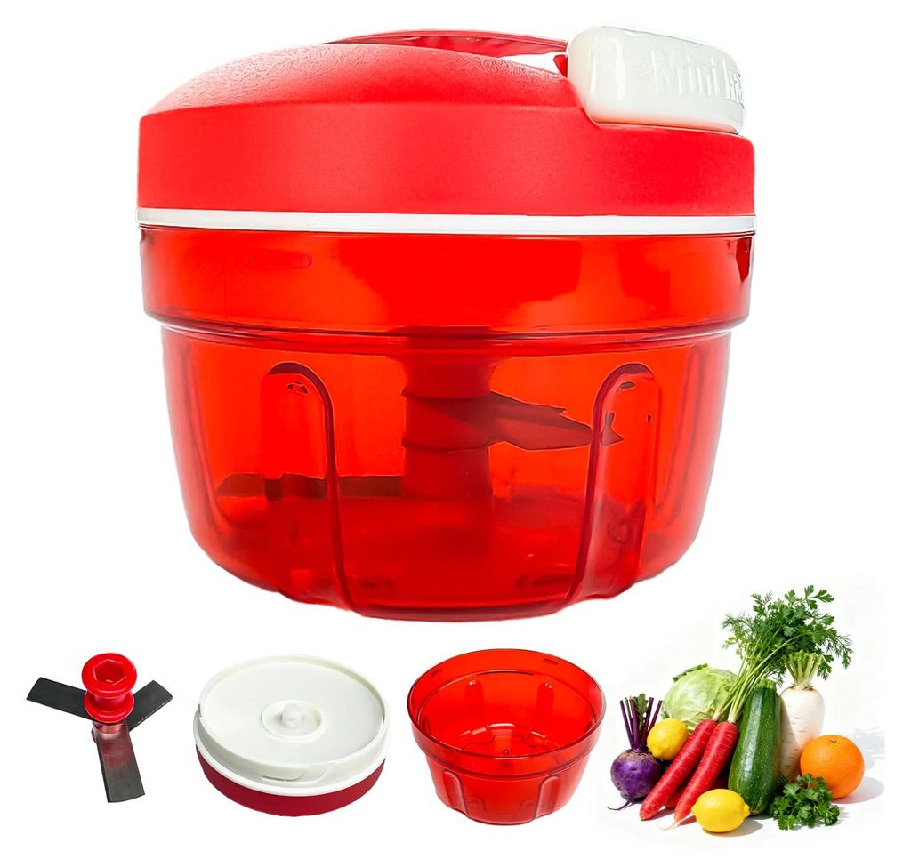 Zwiebelschneider mit Seilzug, manueller Multizerkleinerer, Rot