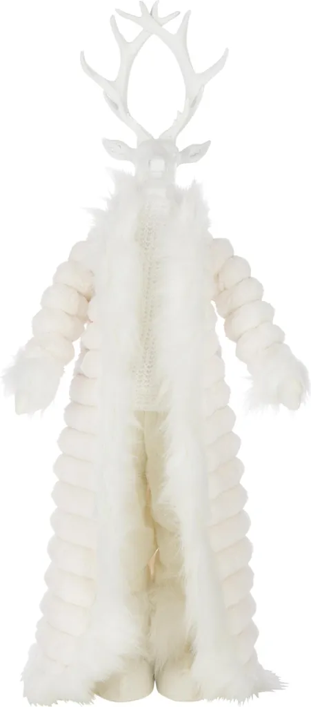 J-Line Cerf Blanc en Polyester Manteau Debout Objet Déco Large 62cm
