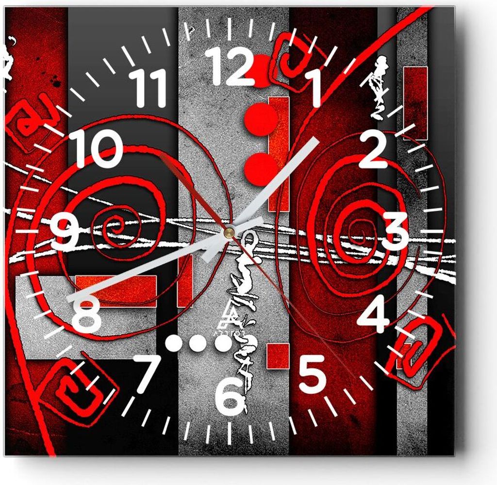 Wanduhr - Quadrat - Glasuhr - Grafik geometrische figuren kreis - 30x30cm - Schleichendes Uhrwerk - Lautlos - zum Aufhängen bereit - Dekoration Mo...