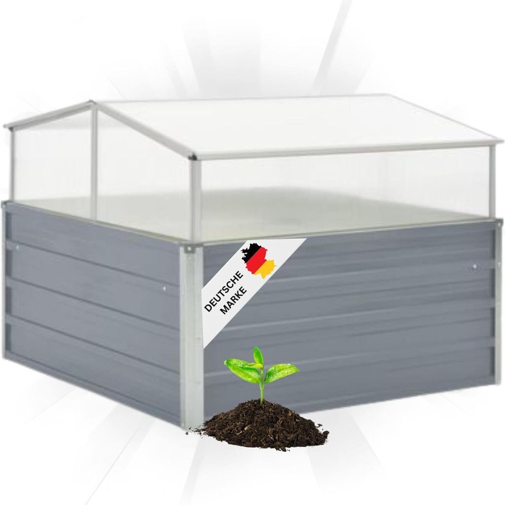 DELUKE Garten Gewächshaus klein LINA grau | Stahl | HxBxT 85x100x100cm | Treibhaus Tomatenhaus Frühbeet Pflanzenhaus Hochbeet
