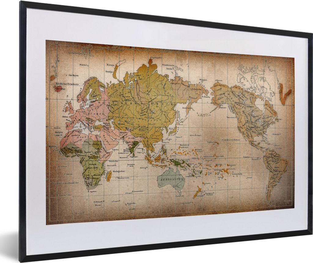MuchoWow MuchoWow Gerahmtes Poster Klassische Weltkarte der Verteilung der menschlichen Rassen 60x40 cm - Poster mit zchwarzem Bilderrahmen - S...