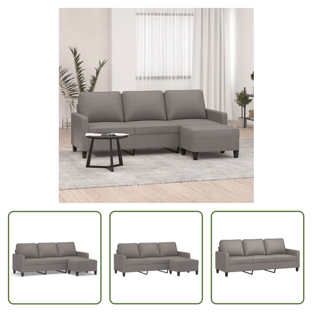 The Living Store 3-Sitzer-Sofa mit Hocker Taupe 180 cm Stoff