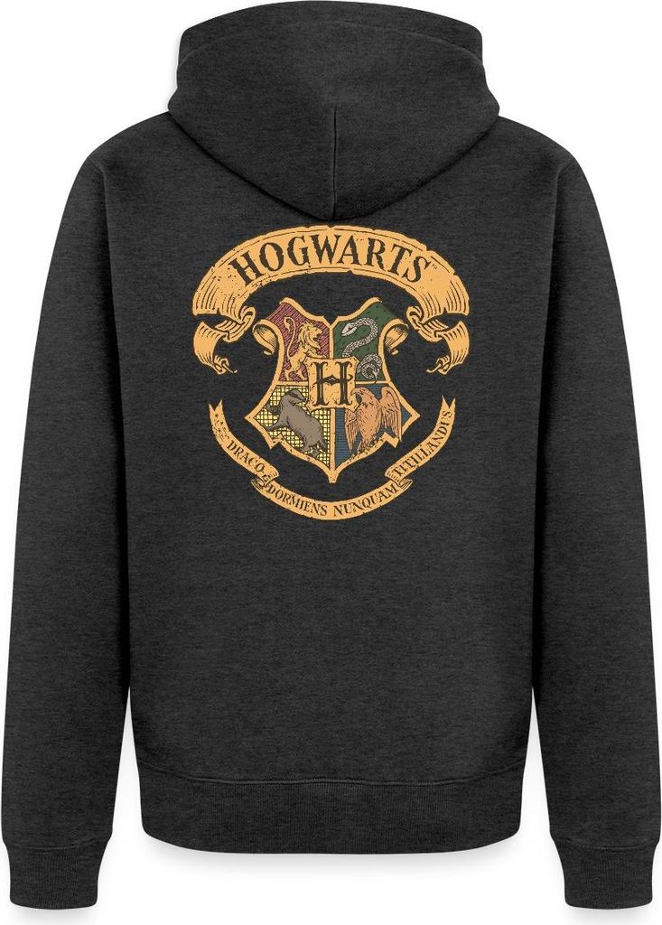 Spreadshirt Harry Potter Hogwarts Wappen Kapuzenjacke Herren, 3XL, Anthrazit meliert