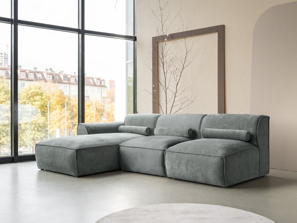 MIUFORM Flex Felix - Modulares 3-Sitzer Ecksofa LINKS - 248x96cm - Olive - Modulsofa Couch