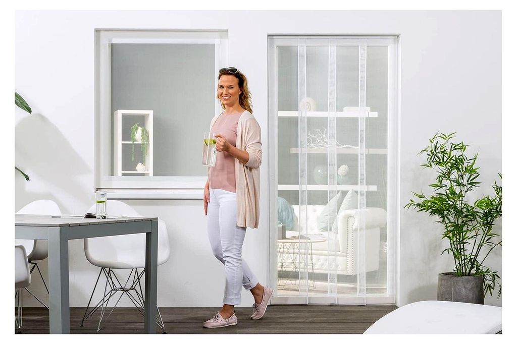 Insektenschutz Lamellenvorhang für Türen, Fliegengitter aus Polyester, 100 x 220 cm, Weiß