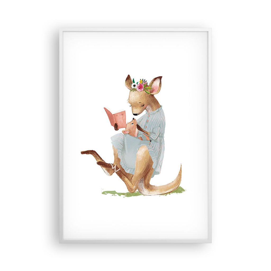 Gerahmtes Poster - Weißer Rahmen - Känguru Mama Kind - 70x100 cm - Wand Bild - Wanddeko - Wandbilder - Kunstposter - Wandposter - Bilderrahmen - ...
