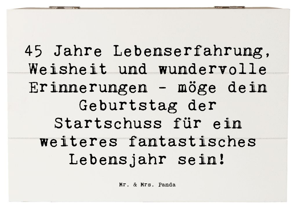 Mr. & Mrs. Panda Holztruhe Spruch 45. Geburtstag 22 x 15 cm - Weiß - Geschenk, Lachen, Erinnerungskiste, Startschuss, besondere Anlässe, Kiste mi...