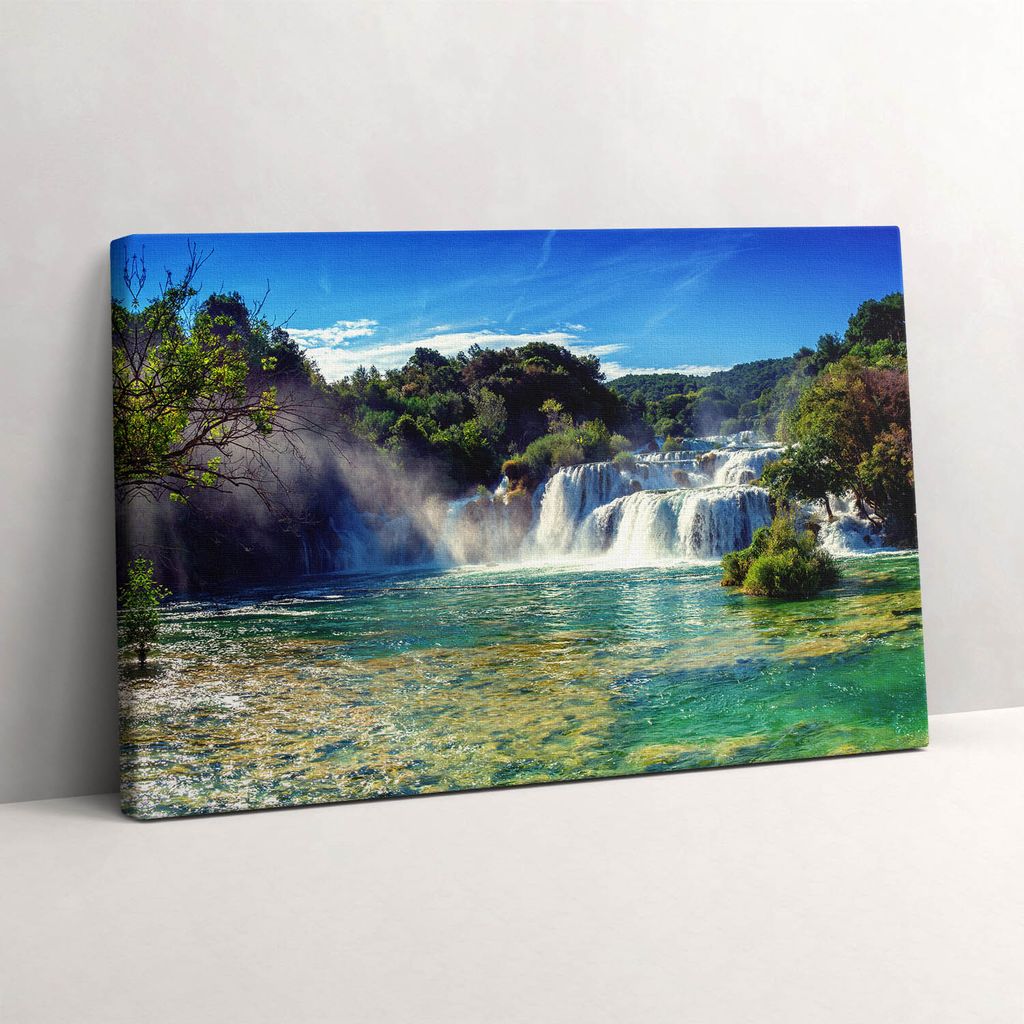 Landschaft mit Wäldern und einem Wasserfall – Leinwandbild Wandbild – 60x40 cm – Leinwandbilder – Wandbilder – Schlafzimmer – Flur