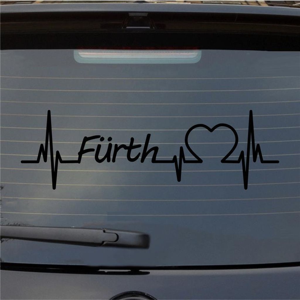 Heckscheibenaufkleber Fürth Herzschlag Puls Stadt Liebe 55x17 cm Schwarz Glanz Auto Aufkleber Sticker