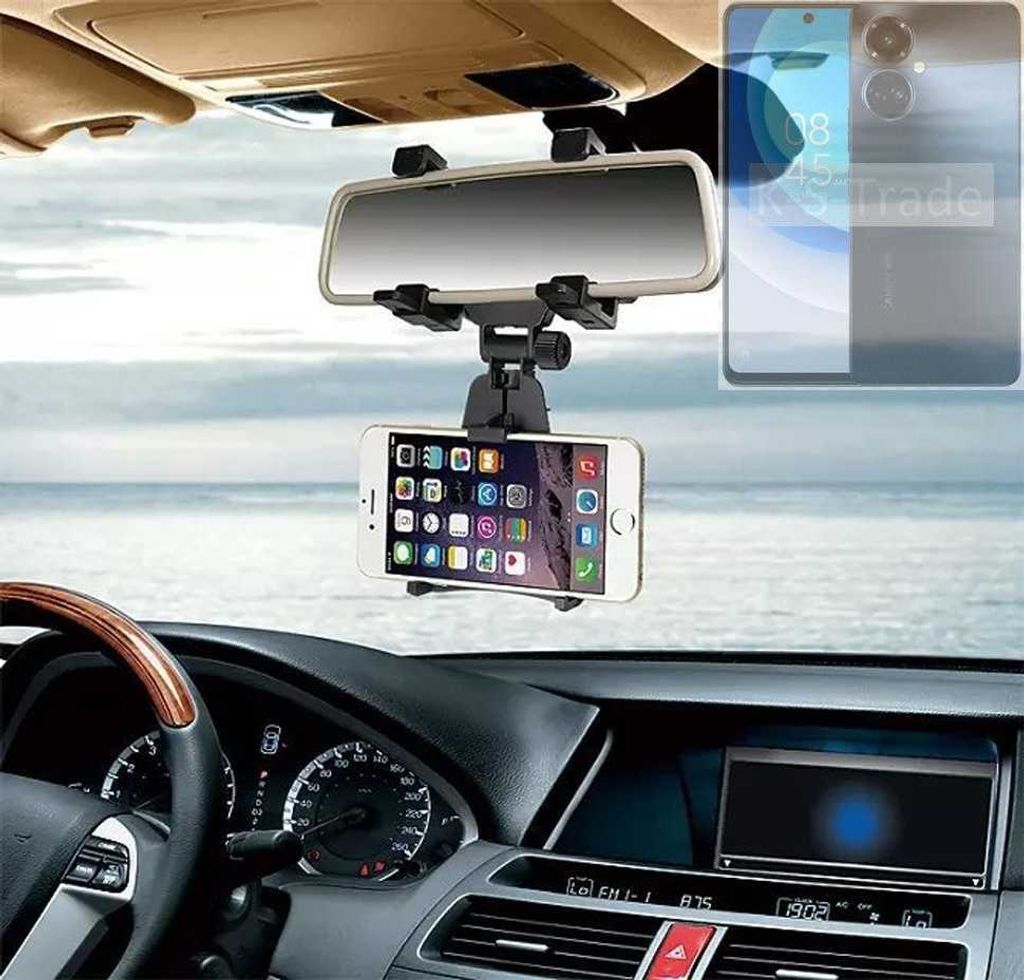 K-S-Trade Smartphone Halterung kompatibel mit Tecno Camon 19 Pro Rückspiegel Halterung schwarz Auto Halterung KFZ Halter