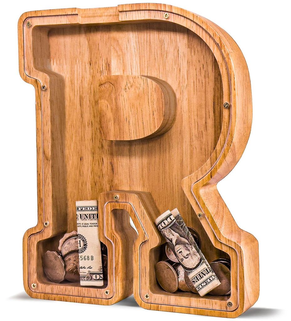 Holz-Spardose in Buchstabenform für Kinder, größere Spardose mit Buchstaben für Jungen, Spardose mit Initialen, personalisierte Spardose aus Ho...