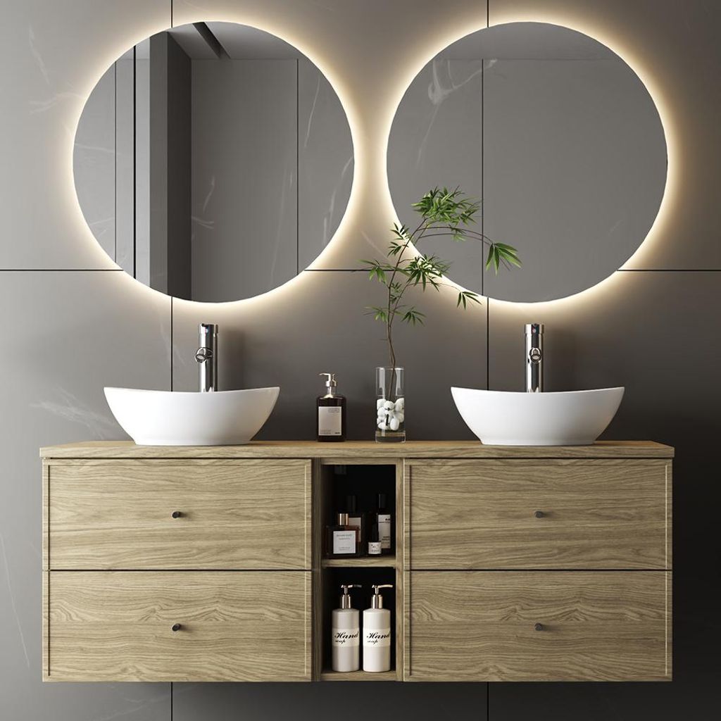 Badmöbel-Set 3-teilig mit 140 cm Waschtisch & 2 Spiegeln in Eiche - MURANO-140
