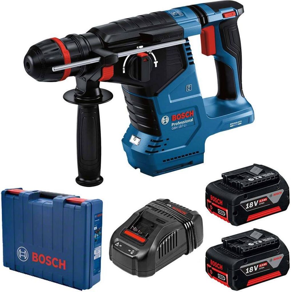 Bosch Professional GBH 187-LI - Akku-Bohrhammer (18 V, 2 Batterien de 5,0 Ah, Ladegerät, 2,4 J, Durchmesser de Betonbohren: 24 mm, Koffer de Kunst...