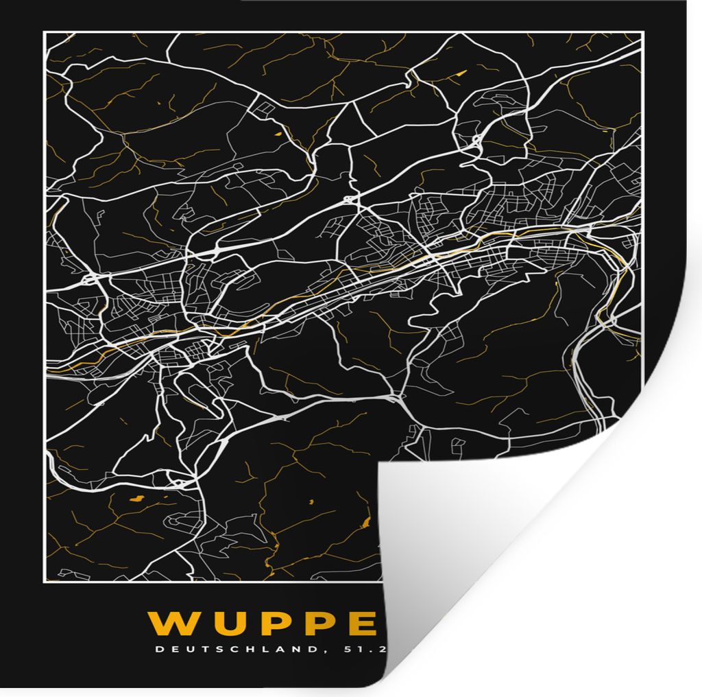 MuchoWow Wandtattoo Wandsticker Wandaufkleber Stadtplan - Deutschland - Gold - Wuppertal - Karte 100x100 cm Selbstklebend und Repositionierbar - ...