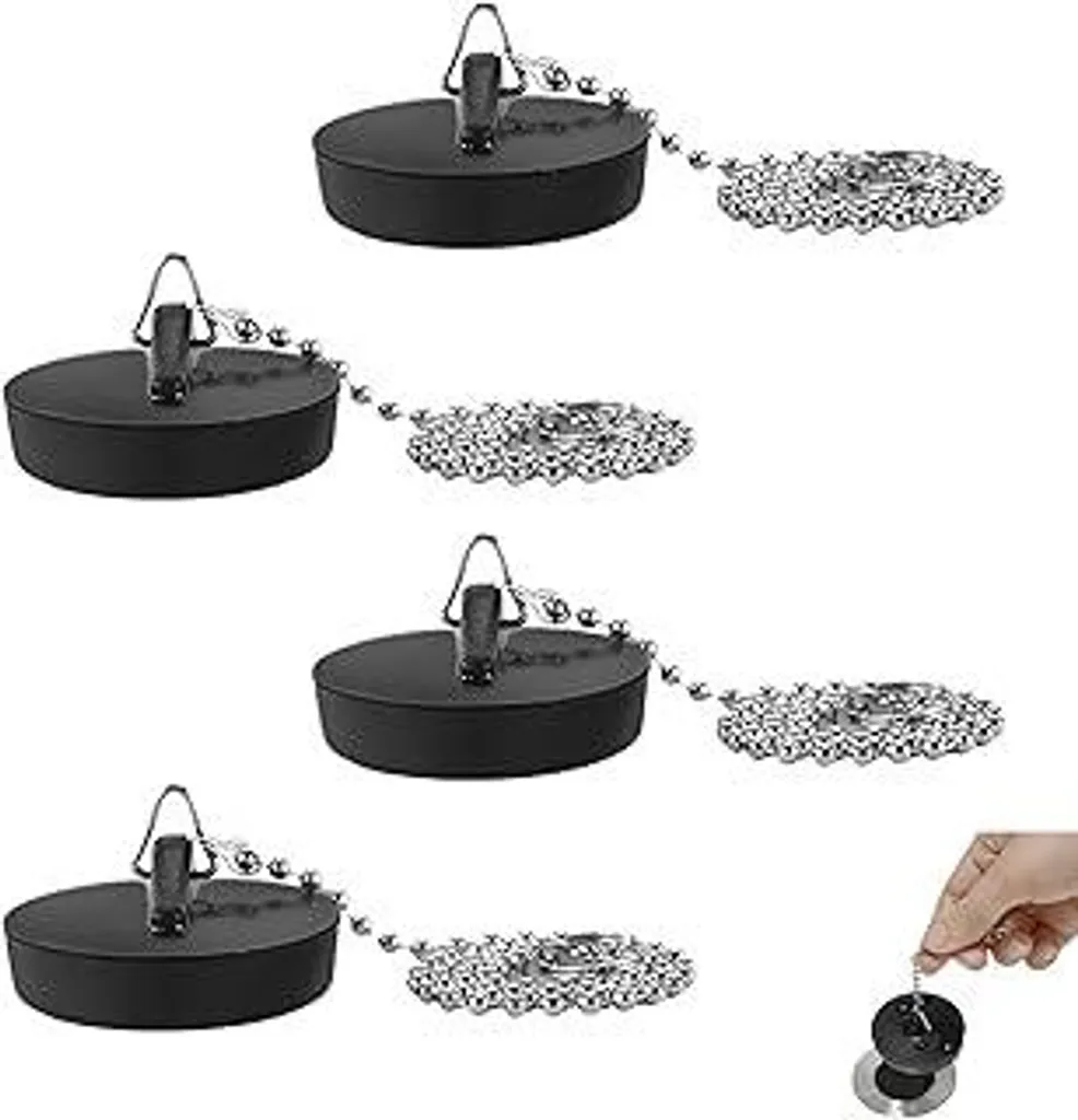 Set 4 Tappi Lavandino Neri Eleganti con Catena - Design e Funzionalità