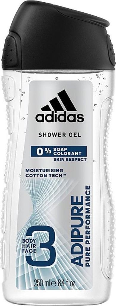 Adidas - 3-in-1 Duschgel - Adipure Pure Performance - Hautfreundlich - 0% Seifenfarbstoff - 250 ml - 1 Stück