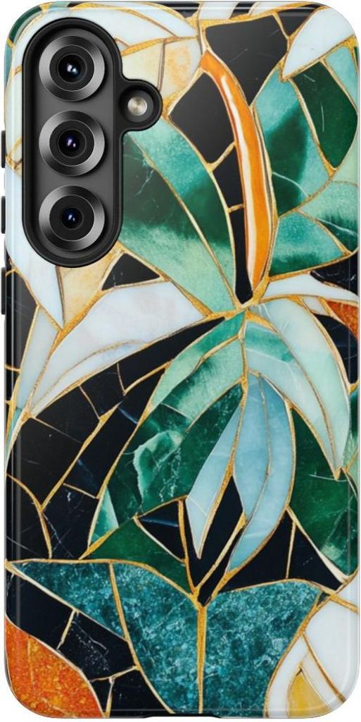 Tropisches Blätter-Mosaik in Glasoptik – Hülle Kompatibel mit Samsung Galaxy S25 Plus