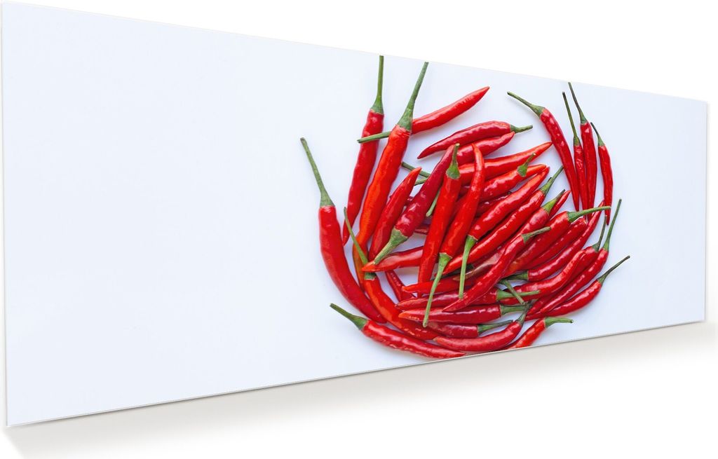 Glasbild Wandbild Kreis aus Chilischoten 100x40cm in XXL für Wohnzimmer, Schlafzimmer, Badezimmer, Flur