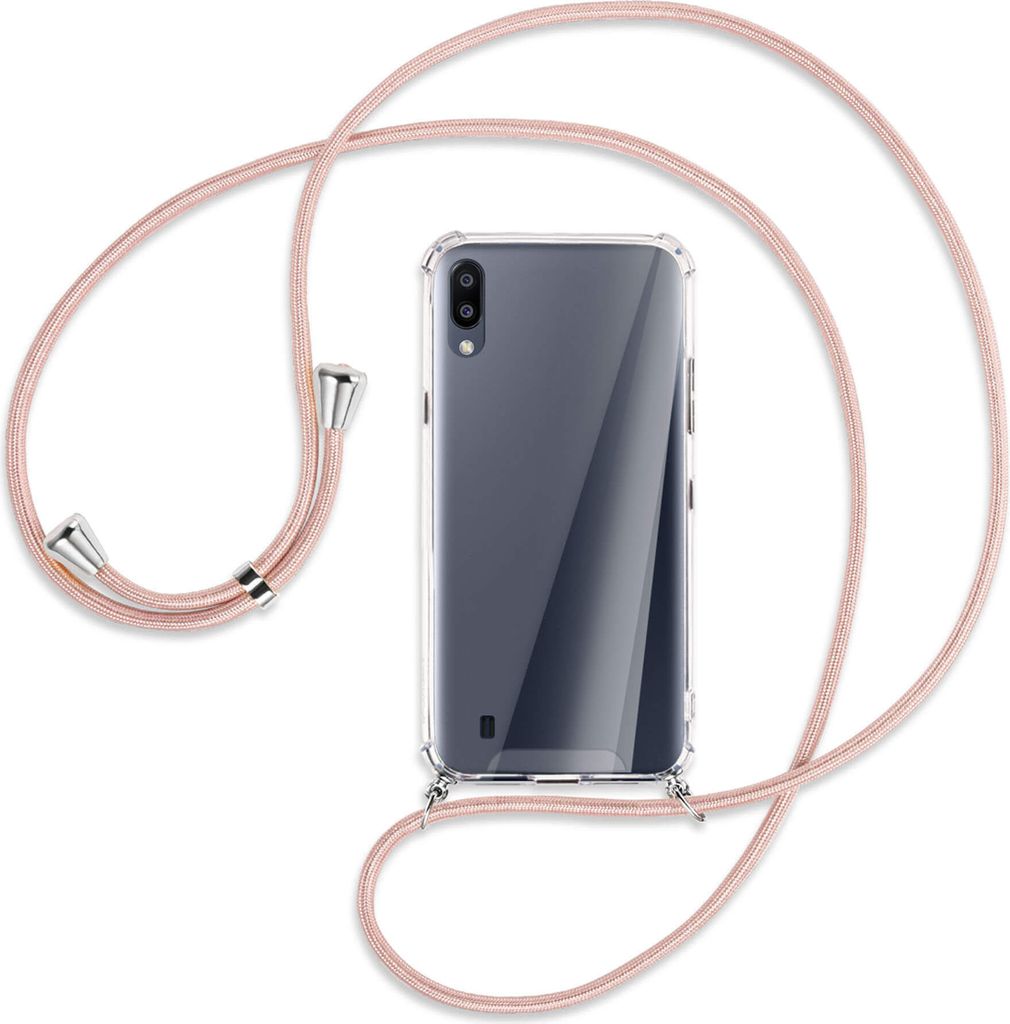 Handykette Backcover-Schutzhülle mit Band (Metall silberfarben) für Samsung Galaxy A10 - roségold