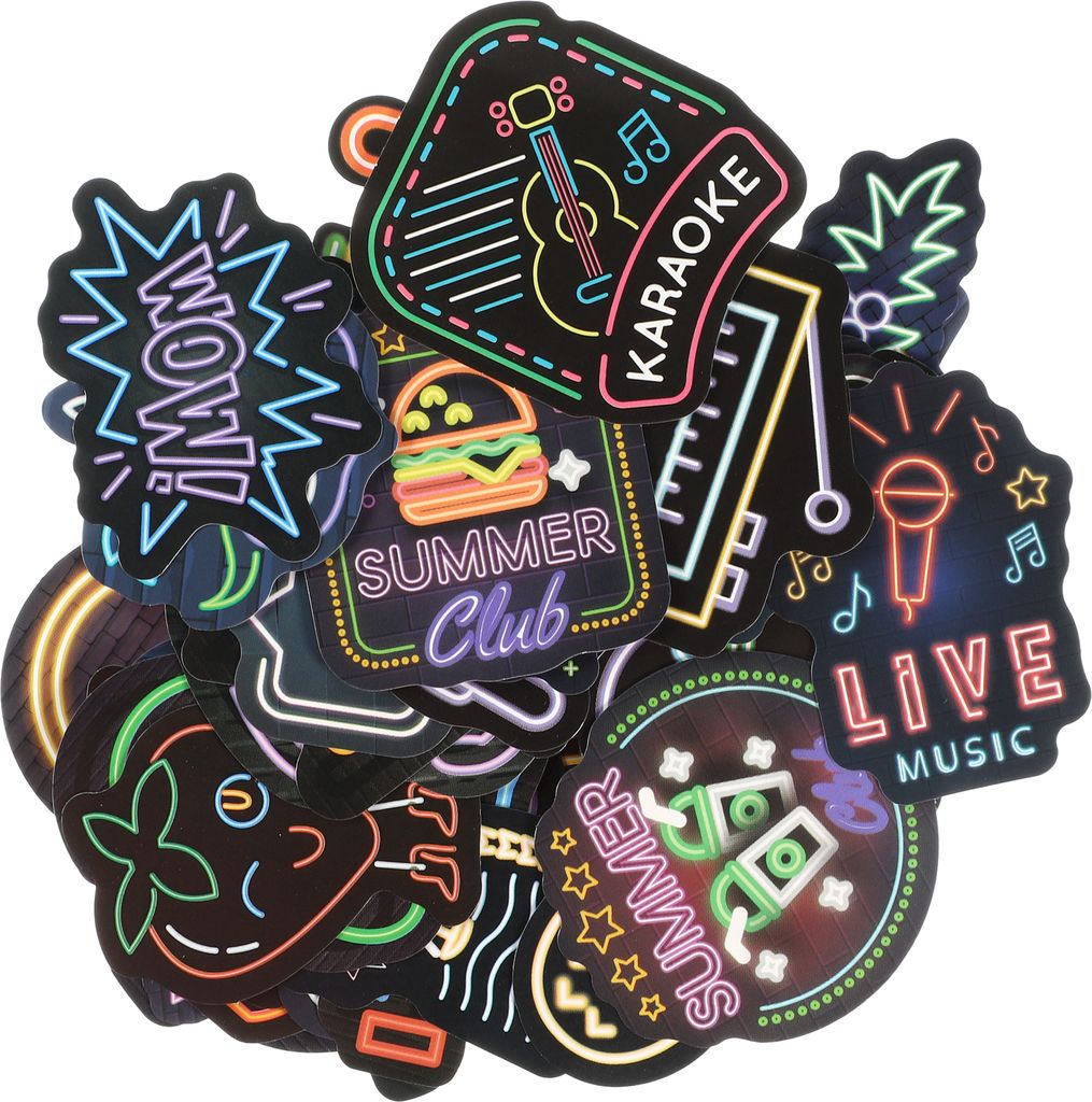 50 Stück Neon Sticker Set, Wasserfester Graffiti-Aufkleber für Koffer, Laptop, Motorrad, Fahrrad, Skateboard