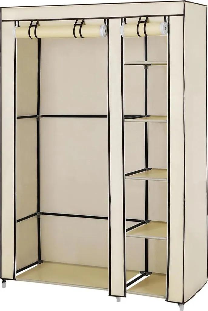 Armoire de rangement tissu beige pour chambre - Portes coulissantes gain place