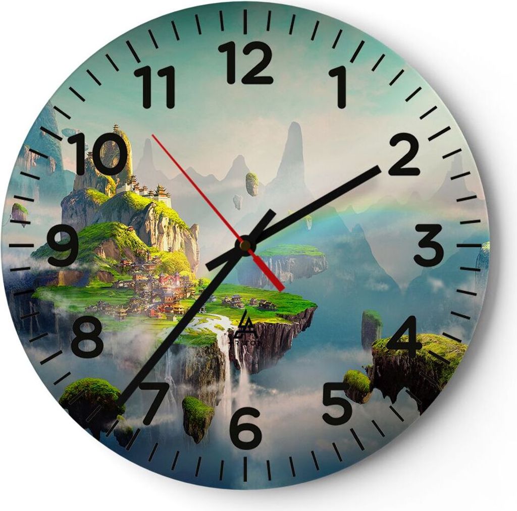Wanduhr - Rund - Glasuhr - Abstraktion Natur - 30x30cm - Schleichendes Uhrwerk - Lautlos - zum Aufhängen bereit - Dekoration Modern - Wanddekorati...