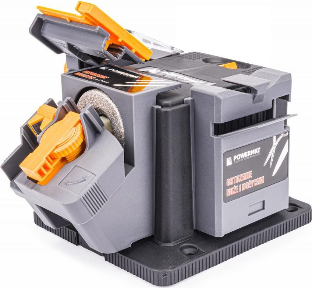 A multi-functional knife and scissor sharpener.