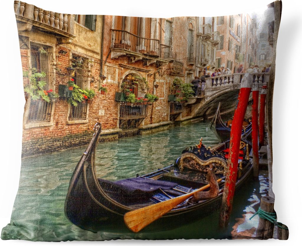MuchoWow Outdoor Kissen - Venedig-Kanal - 50x50 cm - Wetterfest - Lounge Kissen - Komfortabel - Kissen mit Bild