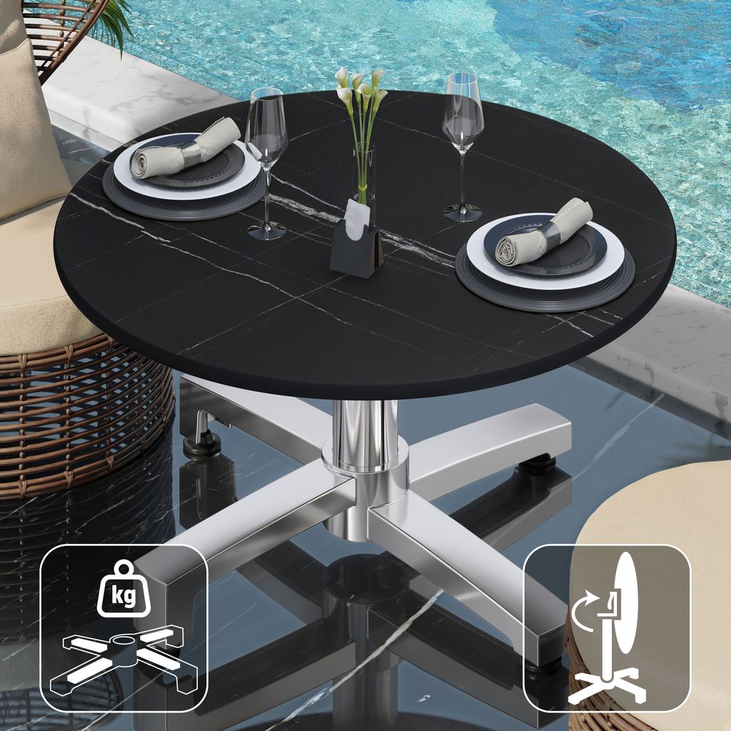 CPBC | Compact Loungetisch | Ø:H 60 x 42 cm | Schwarz Marmor / Aluminium | Klappbar | Zusatzgewicht | Bistro Loungetisch Gastro Tisch
