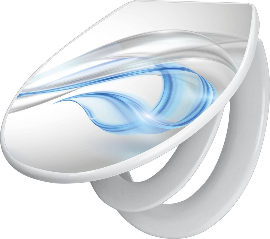 banjado Familien WC Sitz mit Absenkautomatik 37x44,5x5cm -Blauer Schleier - Klodeckel/Klobrille mit kindersitz aus hochwertigem Polypropylen - univ...