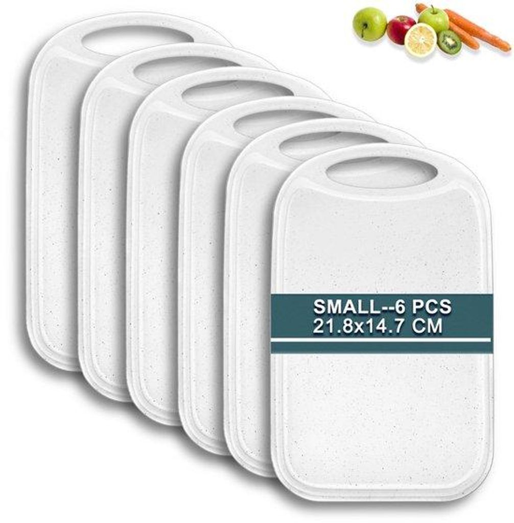 Frühstücksplatte, Set von 6, mit Saftgläsern, 22 x 15 cm, antibakterielle Schneidplatte, Kunststoff, Anti-Slip, BPA-frei, kleine weiße Frühst...