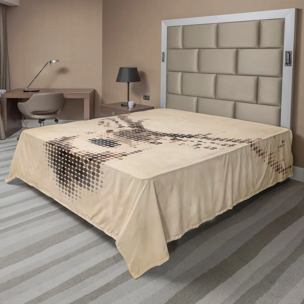 Drap Plat Décoratif Motif Cerf et Géométrique 244x205 cm Crème Brun