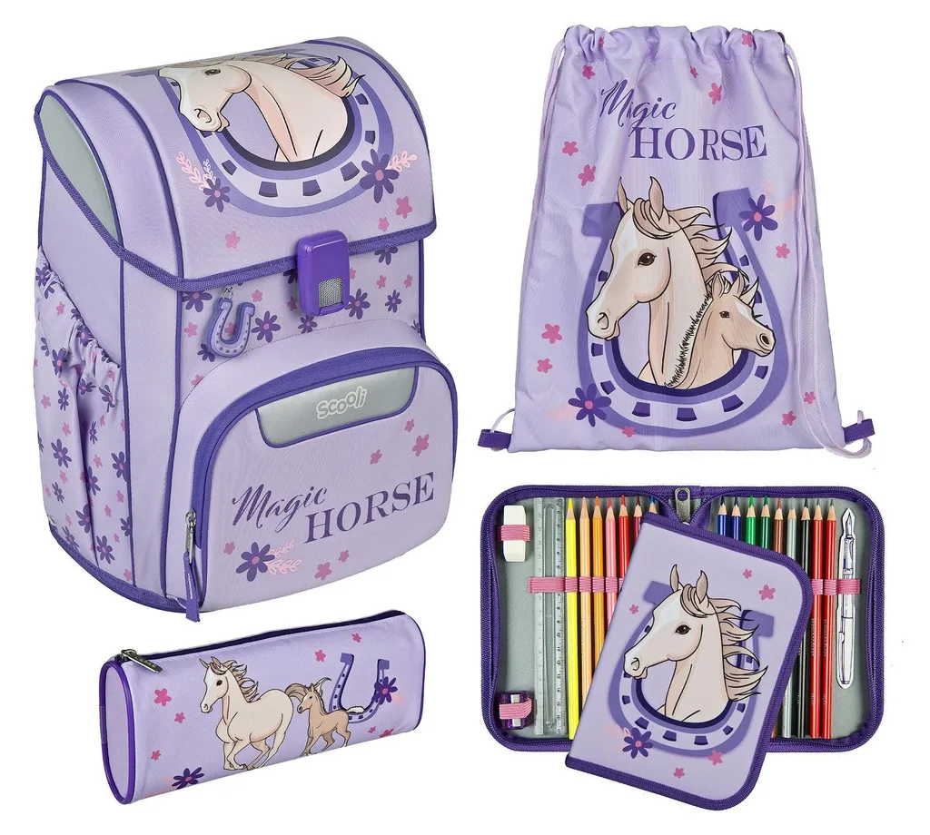 Sac d'école Scooli EasyStart Magic Horse lilas idéal pour le CP au CE2