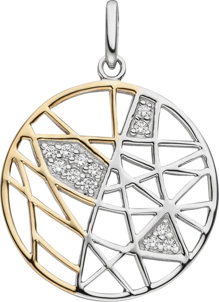 Anhänger aus 925 Silber bicolor vergoldet Ø25mm mit 12 Zirkonia Netz-Muster