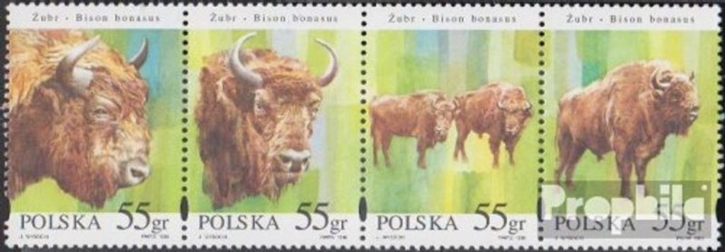 Briefmarken Polen 1996 Mi 3629-3632 Viererstreifen (kompl.Ausg.) postfrisch Wisent