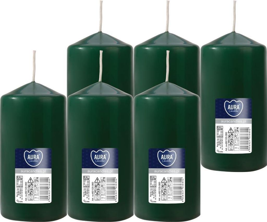 Świeca walec BISPOL Aura 38H 12CM SW60/120 BUTELKOWA ZIELEŃ Zdjęcie produktu 