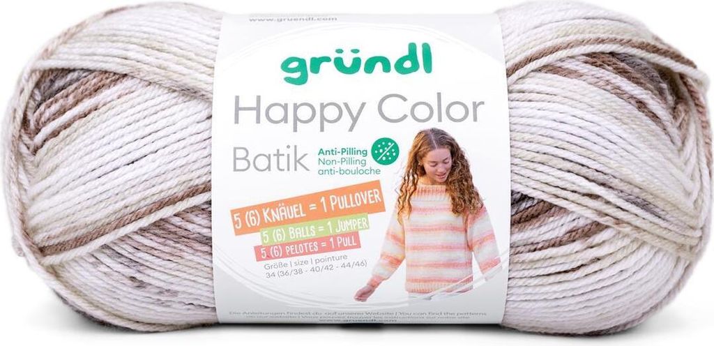 Happy Color Batik 100% Polyacryl Strick-u. Häkelgarn,100g/250m LL,empf. NS 4-5 mm 10 weiß-espresso-mokka-graubeige