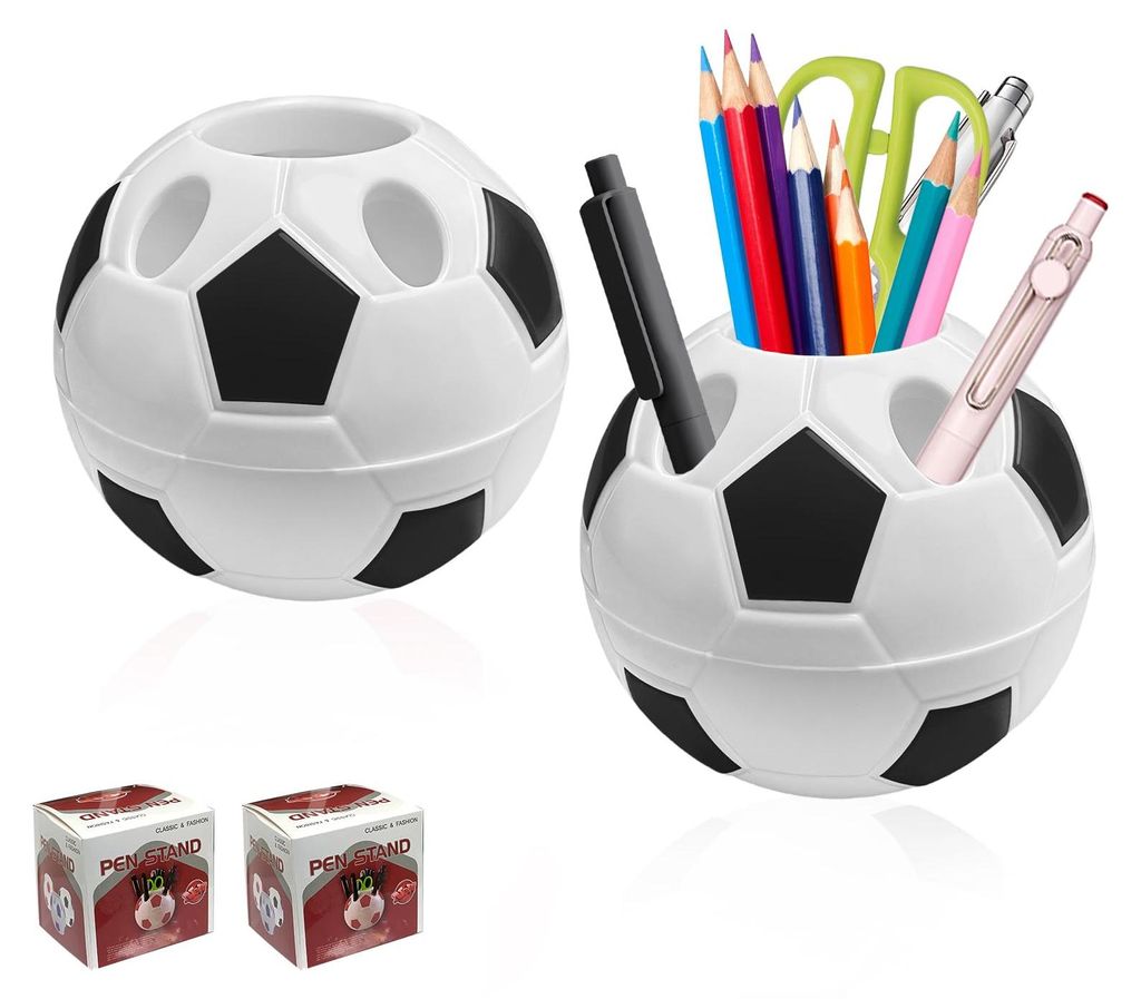 2 fußballförmige Stifthalter, Stiftablagen mit 5 Löchern, Schreibtisch-Organizer aus Kunststoff für Büro, Zuhause und Schule