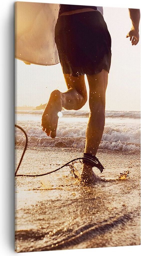 Bild auf Leinwand - Leinwandbild - Einteilig - Surfen Strand Freude - 45x80cm - Wand Bild - Wanddeko - Wandbilder - Leinwanddruck - Bilder - Wandde...