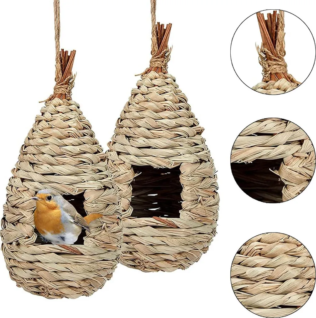 Mangeoire oiseaux naturelle contre le froid - Abri en paille - Set de 2