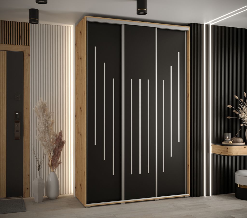 Kleiderschrank ASIRI 8 - 160/45 cm, Artisan-Eiche / Schwarz / Silber
